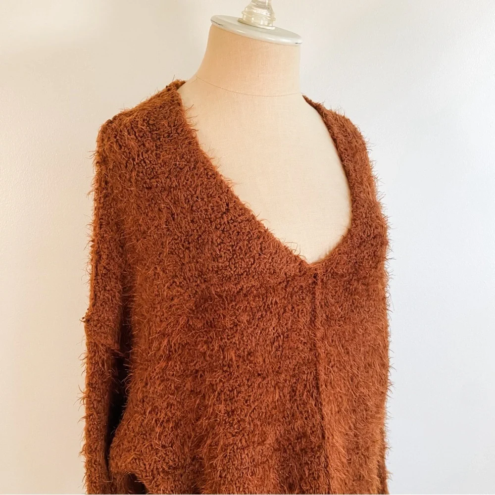 Free People Icing V Neck Pullover Sweater in Mocha Java